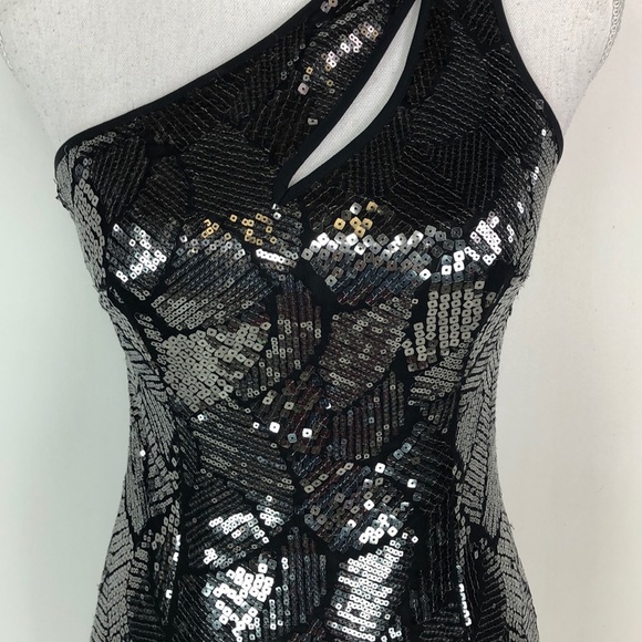 Bebe One Shoulder Square Sequin Dress - Picture 4 of 7